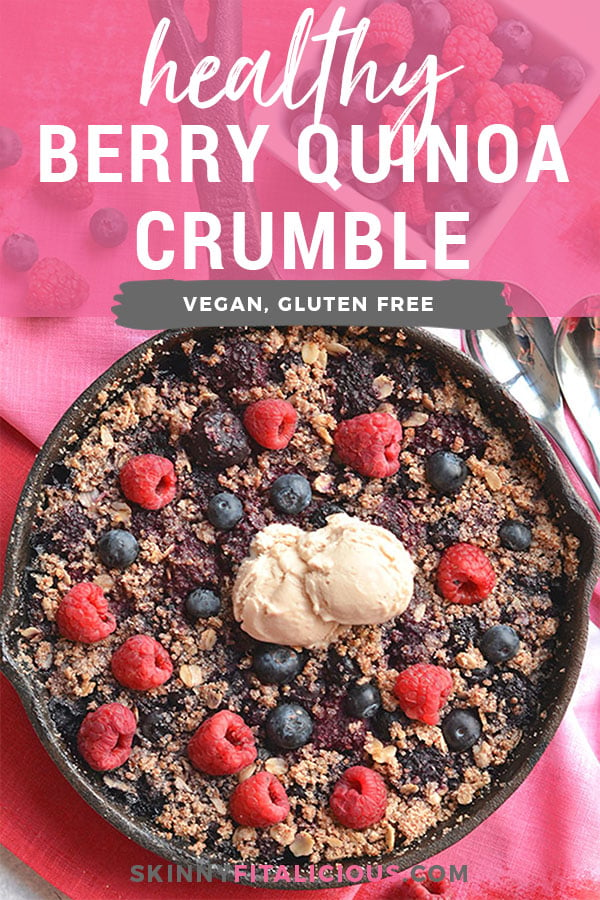 Healthy Berry Quinoa Crumble! A gluten free, protein-packed warm weather dessert. Lightly sweetened, perfect for sharing & parties! Gluten Free + Vegan