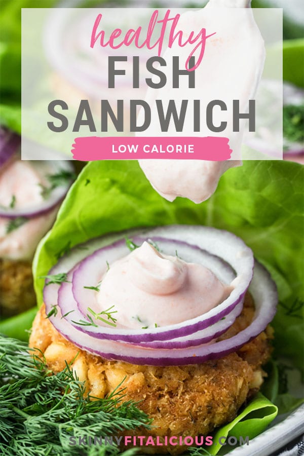 Healthy Fish Sandwich is made low calorie with almond flour baked in the oven. A healthy breaded fish sandwich recipe that's flavorful and gluten free. Paired with a tasty 2-ingredient hot sauce for a healthy meal. 