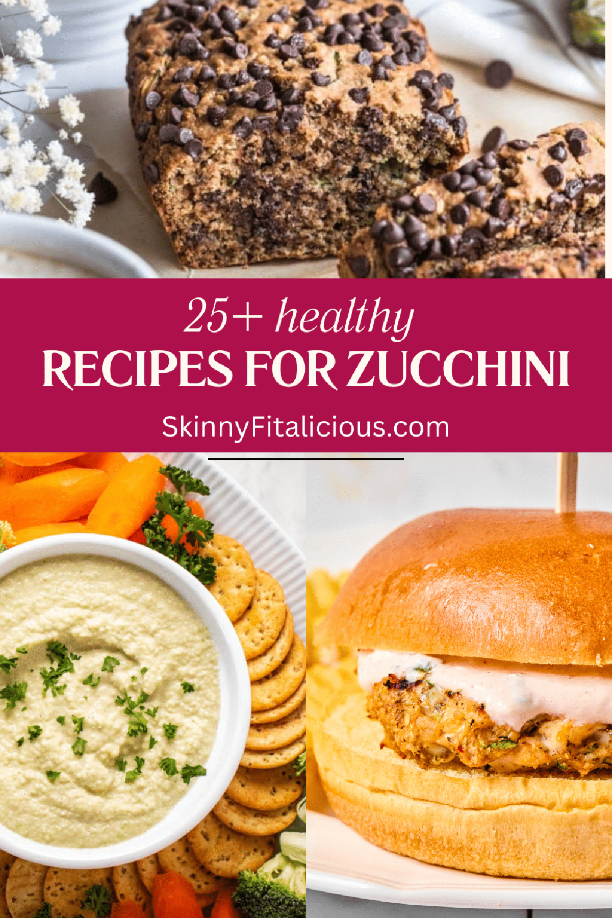 Chocolate zucchini bread, zucchini dip and zucchini burgers.
