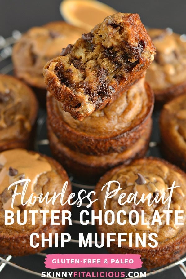 Flourless Peanut Butter Chocolate Chip Blender Muffins made with 8 every day ingredients. This soon to be favorite recipe's a quick mix in the blender for the easiest baking of your life! Gluten Free + Low Calorie