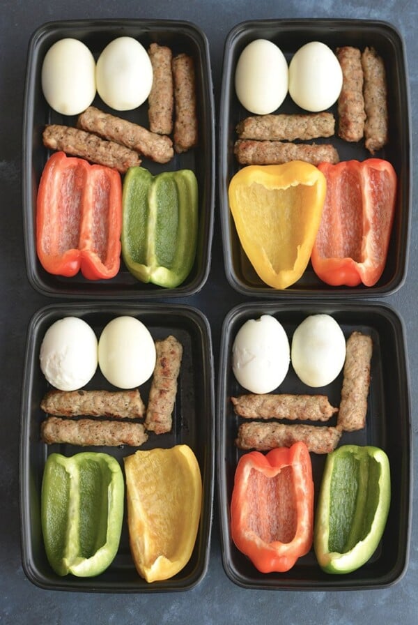 Meal Prep Breakfast PRO Bowls! Meal prep breakfast like a PRO with these protein + produced packed make ahead breakfasts. Prep the food over the weekend and toss them in a meal prep container to take with you on the go. Breakfast never got easier or healthier! Gluten Free + Low Calorie + Paleo