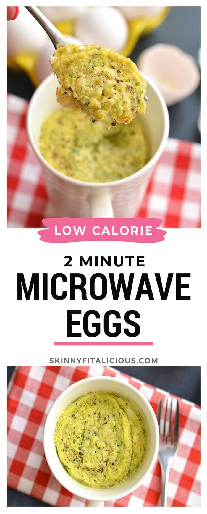 These Microwave Eggs are made in a mug in less than 2 minutes. Customize them to be scrambled or toss in veggies to make an omelet. No matter how you eat them, a healthy breakfast never got easier! Gluten Free + Low Calorie + Paleo