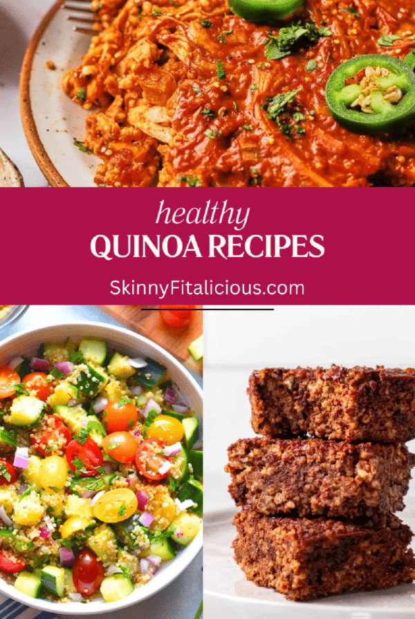 picture of brownies, quinoa salad and enchilada with quinoa.