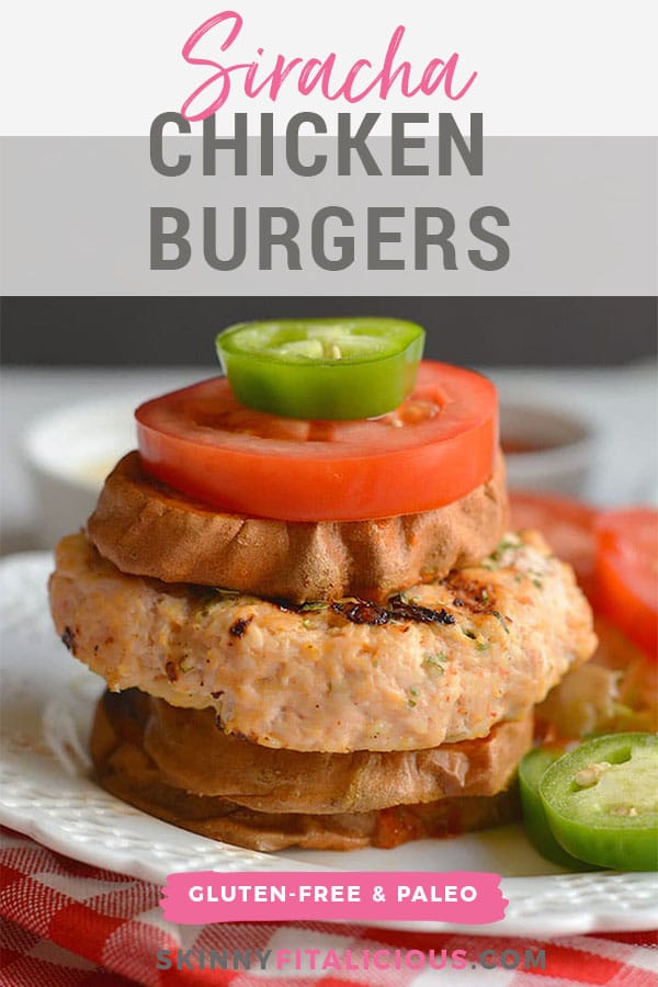 Grilled Sriracha Parsley Chicken Burgers! Sriracha & parsley mixed with chicken, make these burgers to die for! These flavorful, herby, burgers have a hidden kick & can be made on the stove, grill or in the oven. Paleo + Gluten Free + Low Calorie