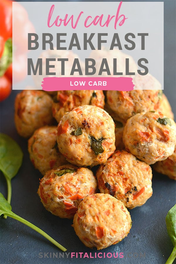 Paleo Breakfast Meatballs! Meatballs for breakfast! These protein and veggie packed balls are great for prepping in advance. Serve with eggs and take with you on the go. Easily customizable, simple to make & delicious! Gluten Free + Low Calorie + Paleo + Low Carb