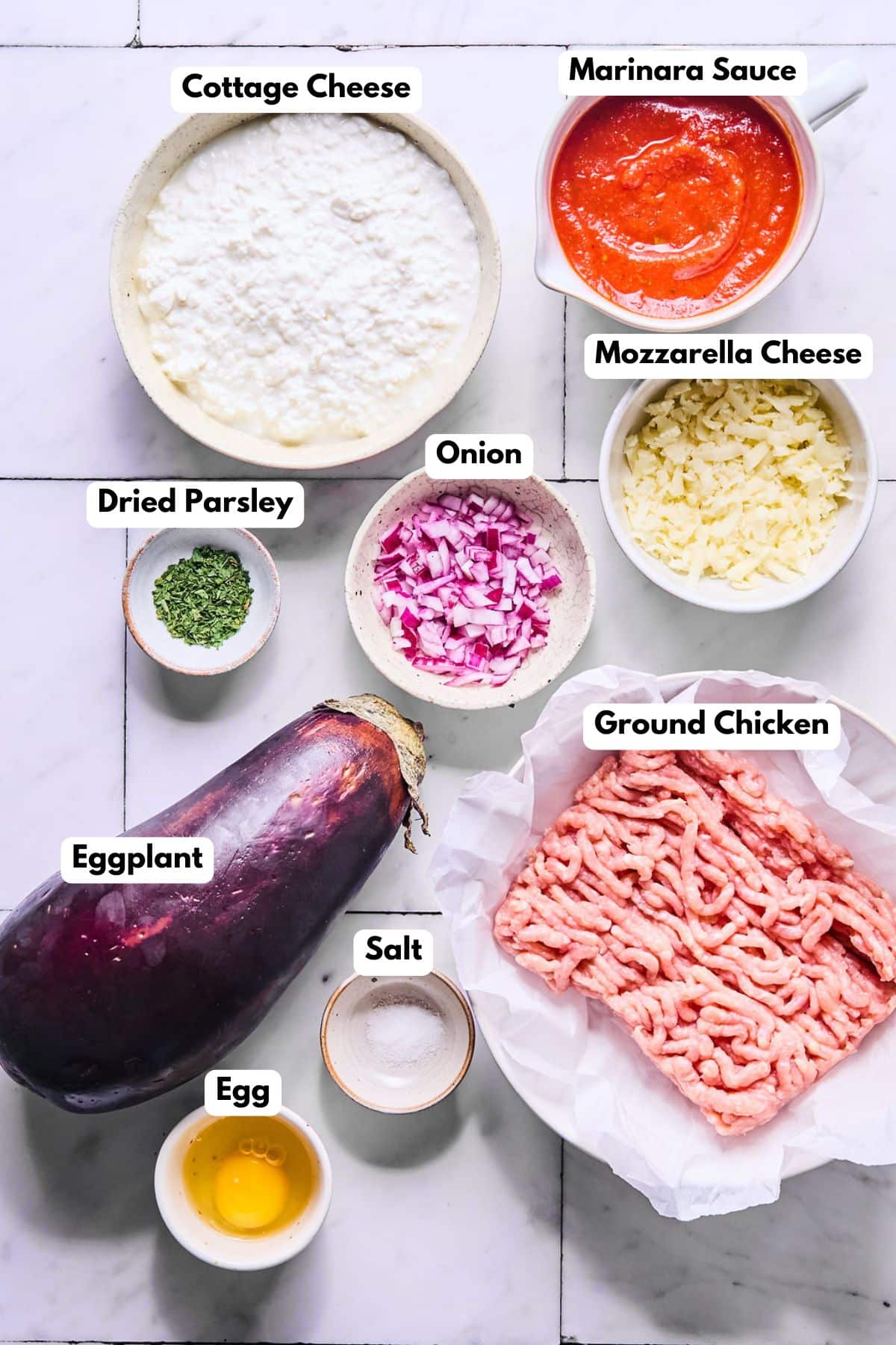 Ingredients for making low carb lasagna in bowls.