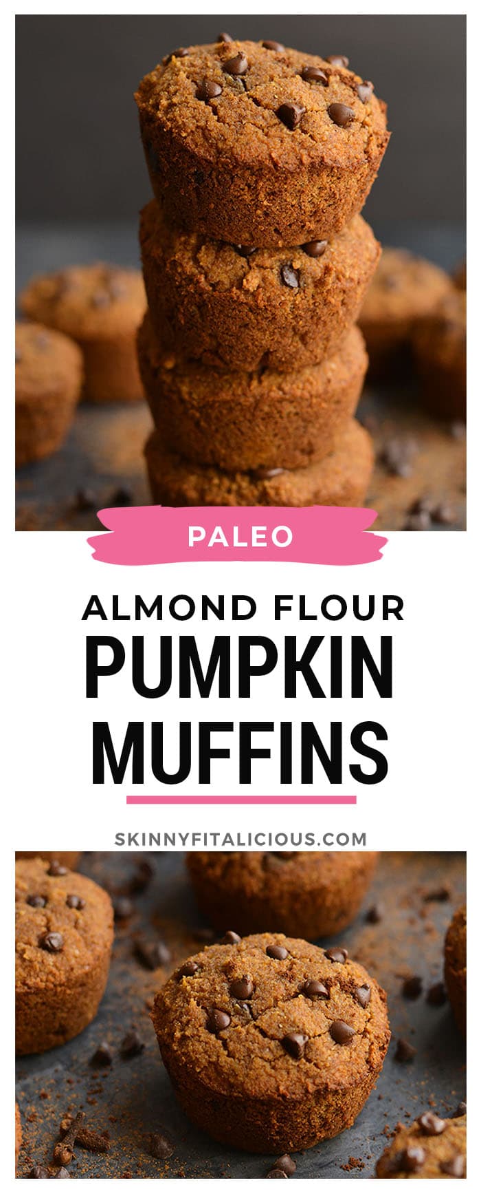 Paleo Almond Flour Pumpkin Muffins spiced with fall flavors and lightly sweetened. These muffins are soft, fluffy, quick to make and delicious! Make a batch for the week and setup yourself up with a healthy treat! Paleo + Gluten Free + Low Calorie