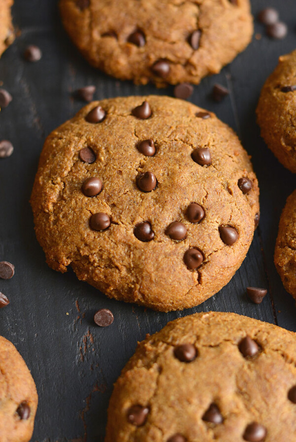Soft, chewy Paleo Sweet Potato Chocolate Chip Cookies! With their thick, soft and gooey texture, these sneaky ingredients cookies are sure to a family favorite. Gluten Free, Low Calorie, Paleo