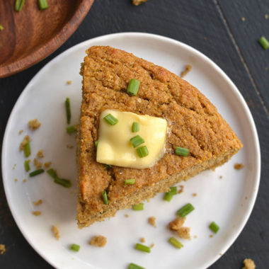 Almond Flour Pumpkin Cornbread! This simple & delicious grain-free bread is quick to make & delicious! Refined sugar free, fluffy, soft with a hint of cinnamon. Bake it in a skillet or baking pan for a hearty & flavorful side! Gluten Free + Low Calorie