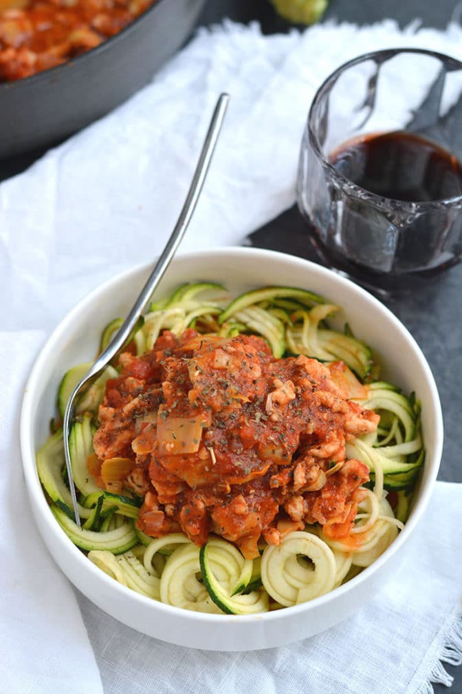 Meal Prep Bolognese with Zucchini Noodles {Paleo, GF, Low Cal}