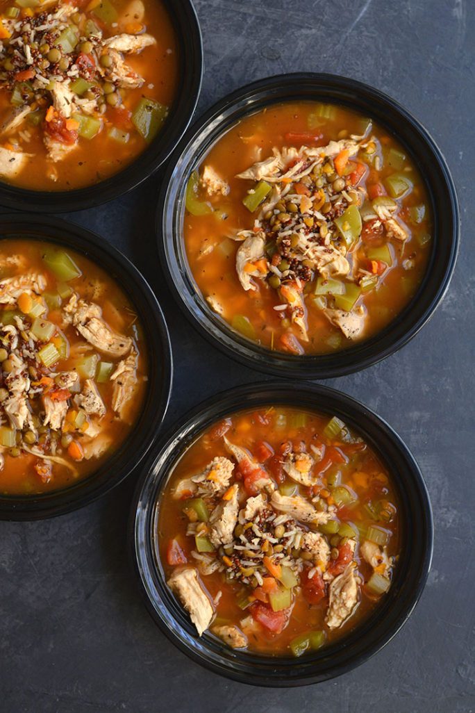 Meal Prep Chicken Lentil Soup {GF, Low Cal} Skinny Fitalicious®