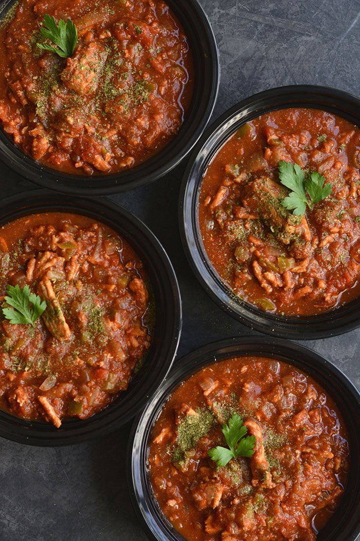 Meal Prep Clean Eating Turkey Chili is Paleo & Whole30 compliant. Made in one pot or a crockpot for an EASY lunch or dinner that's wholesome & satisfying. {Paleo, Gluten Free, Low Calorie}