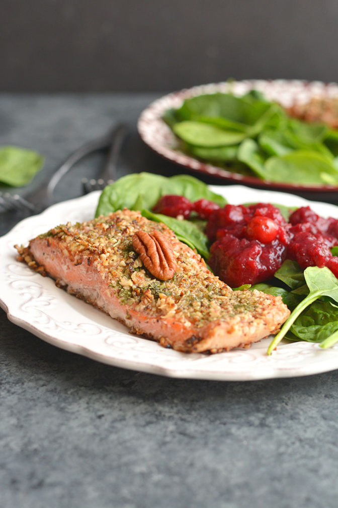 Pecan Oat Salmon {Gluten Free, Low Calorie} Skinny Fitalicious®