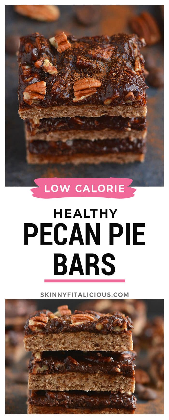 Chocolate Pecan Pie Bars! A healthy spin on pecan pie made free of gluten and refined sugar. EASY to bake and perfectly portioned for those watching their weight!