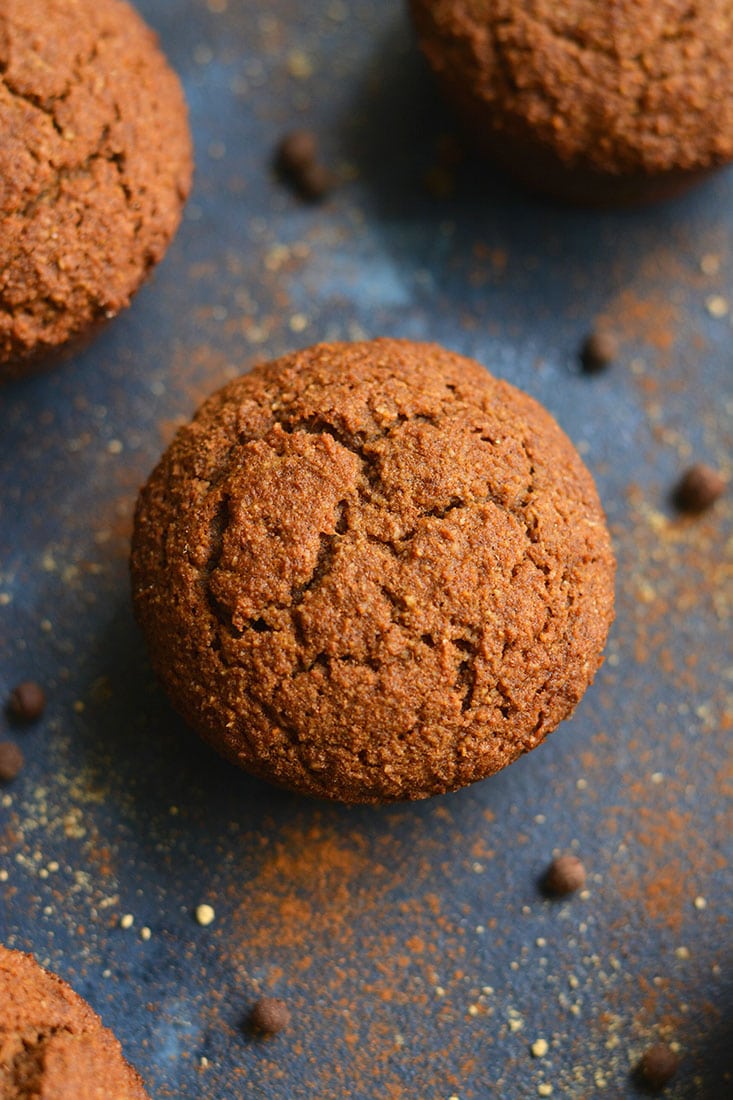 Almond Flour Gingerbread Muffins with collagen frosting. Spiced with warm flavors and high in protein & healthy fats! An easy breakfast or portable snack! Paleo + Gluten Free + Low Calorie  