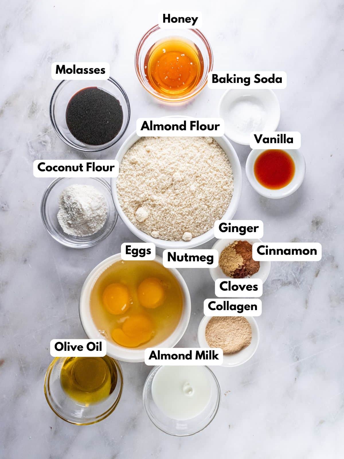 Ingredients to make healthy gingerbread muffins in bowls.