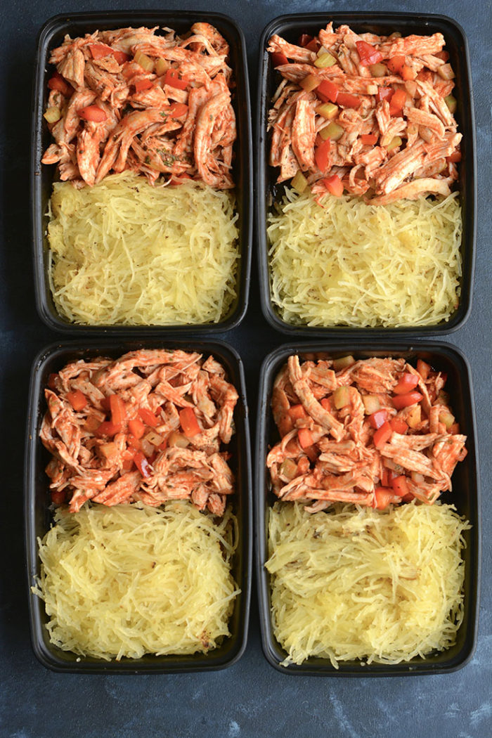 Meal Prep Buffalo Chicken Spaghetti Squash {Paleo, GF, Low Cal