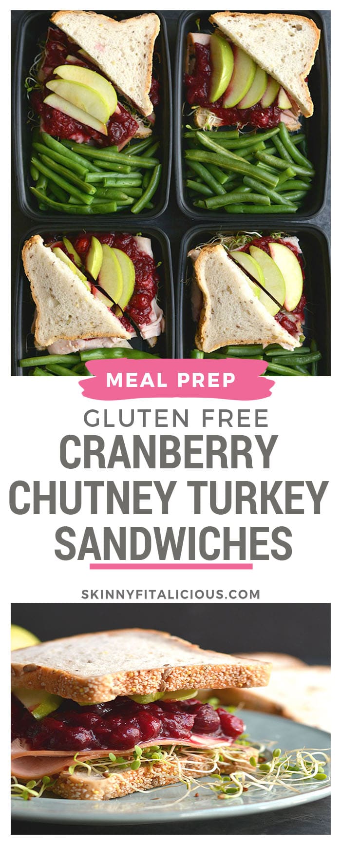 Meal Prep Cranberry Turkey Sandwich! Transform Thanksgiving leftovers into a simple, delicious & wholesome lunch. EASY to meal prep, but even better to take with you on the go & eat! Gluten Free + Low Calorie