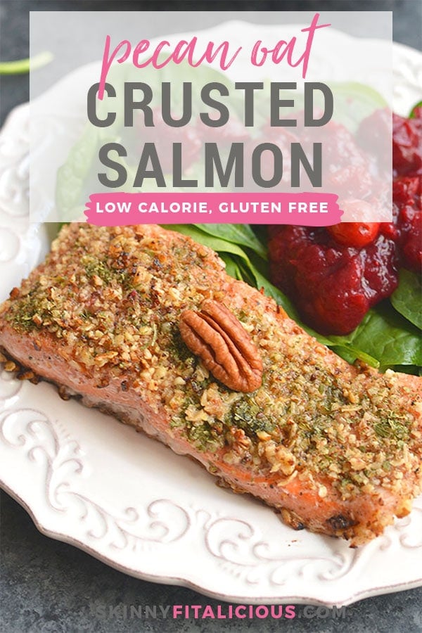 Pecan Oat Salmon! Salmon breaded in a pecan-oat-parsley mixture & sautéed in one pan. An easy dinner, ready in 20 minutes & packed with nutrients! Gluten Free + Low Calorie
