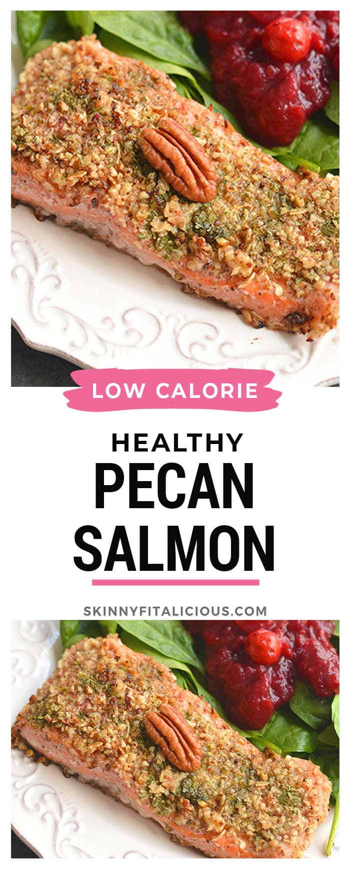 Pecan Oat Salmon! Salmon breaded in a pecan-oat-parsley mixture and sautéed in one pan. An easy dinner, ready in 20 minutes and packed with nutrients! Gluten Free + Low Calorie
