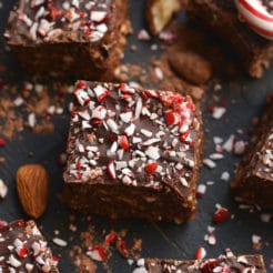 Raw Peppermint Brownies! Cool, decadent, no bake snacks loaded with mint flavor, healthy fat & dark chocolate. A satisfying Vegan & Paleo homemade dessert! Vegan + Paleo + Gluten Free