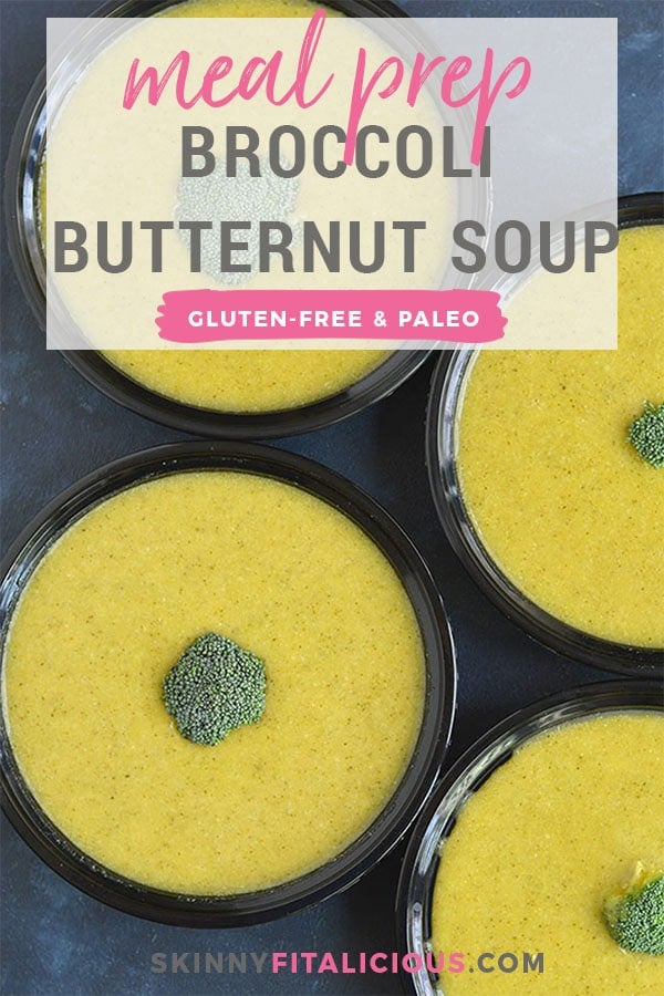 Meal Prep Broccoli Butternut Soup. This lighter, dairy-free soup is a healthier version of broccoli cheddar soup that's equally creamy & delicious! A veggie packed meal perfect for cold weather. Vegan + Paleo + Gluten Free + Low Calorie