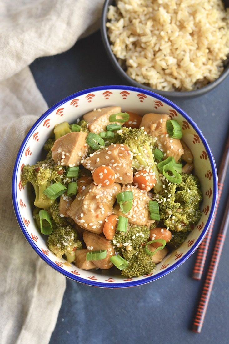 Crockpot Mongolian Chicken! An easy crockpot dinner recipe that's healthier than takeout, will save you money & satisfy the whole family! Simple, healthy & packed with out of this world Asian flavor! Gluten Free + Low Calorie + Paleo version