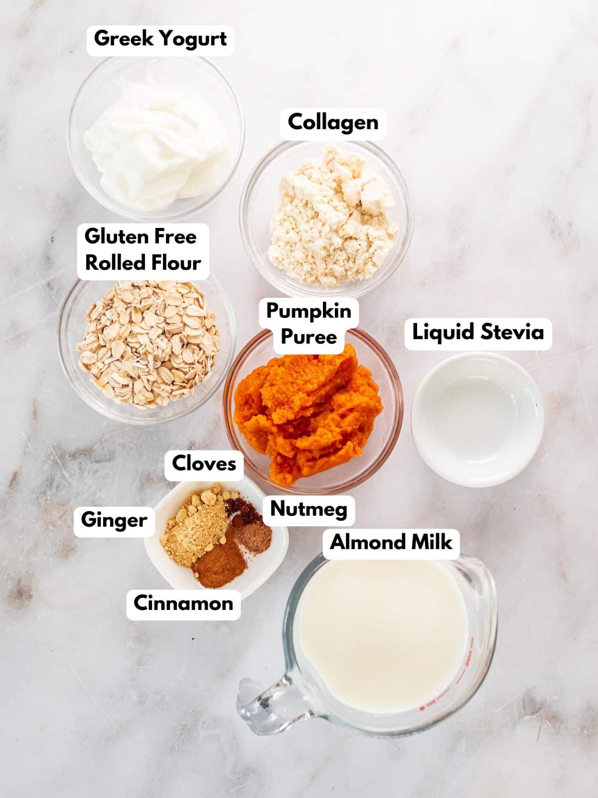Ingredients for making this gingerbread smoothie in bowls.