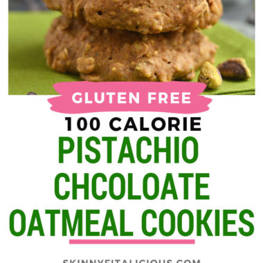 Thick, chewy, Gluten Free Pistachio Chocolate Oatmeal Cookies! A healthier Christmas treat for 100 calories that's even healthy for breakfast. Only 10 minutes to make! Gluten Free + Low Calorie