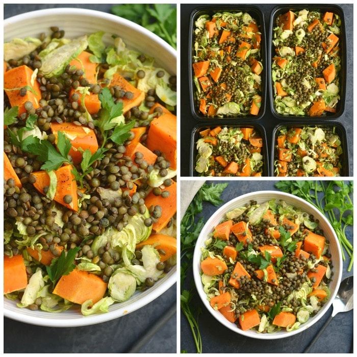 Lentil Brussels Sprouts Sweet Potato Salad {Vegan} Skinny Fitalicious
