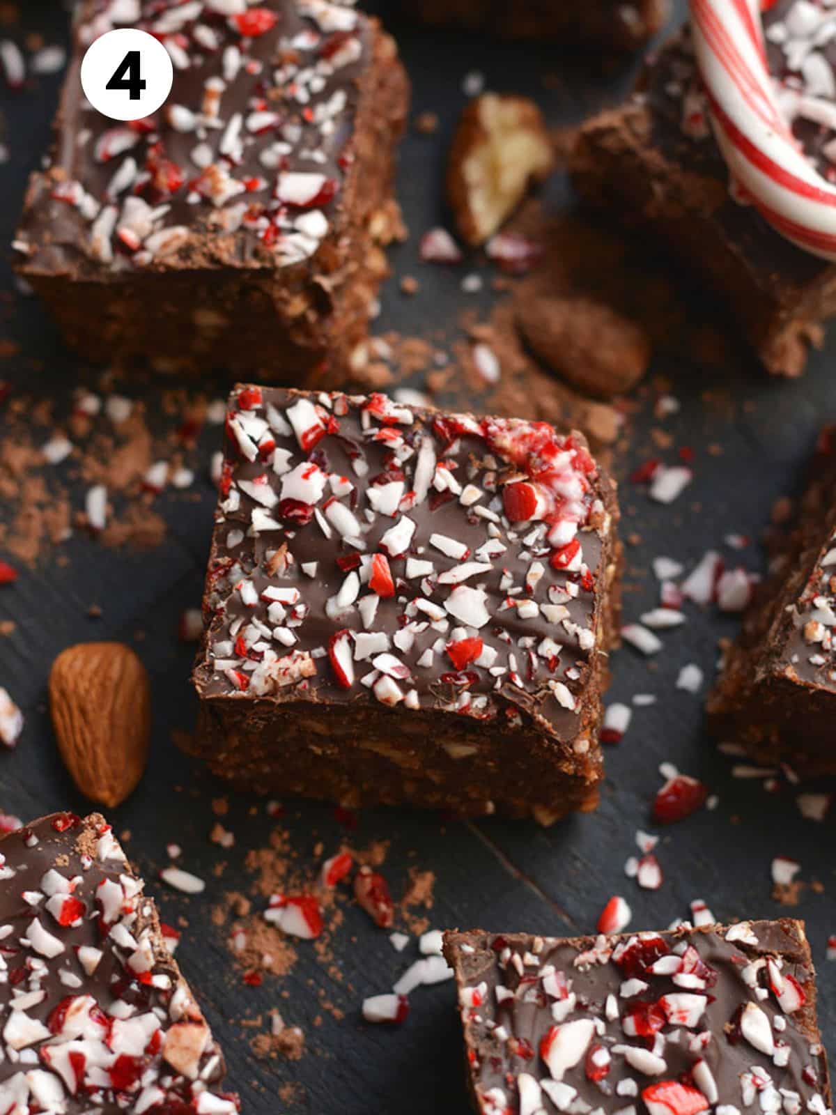 A pile of peppermint brownies sliced.