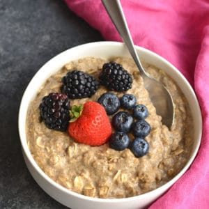 High Protein Oatmeal! Start your day with oatmeal made healthier with protein & omega-3's. Great for balancing hormones & fighting inflammation. Prep as instant oats or overnight oats. Gluten Free + Low Calorie