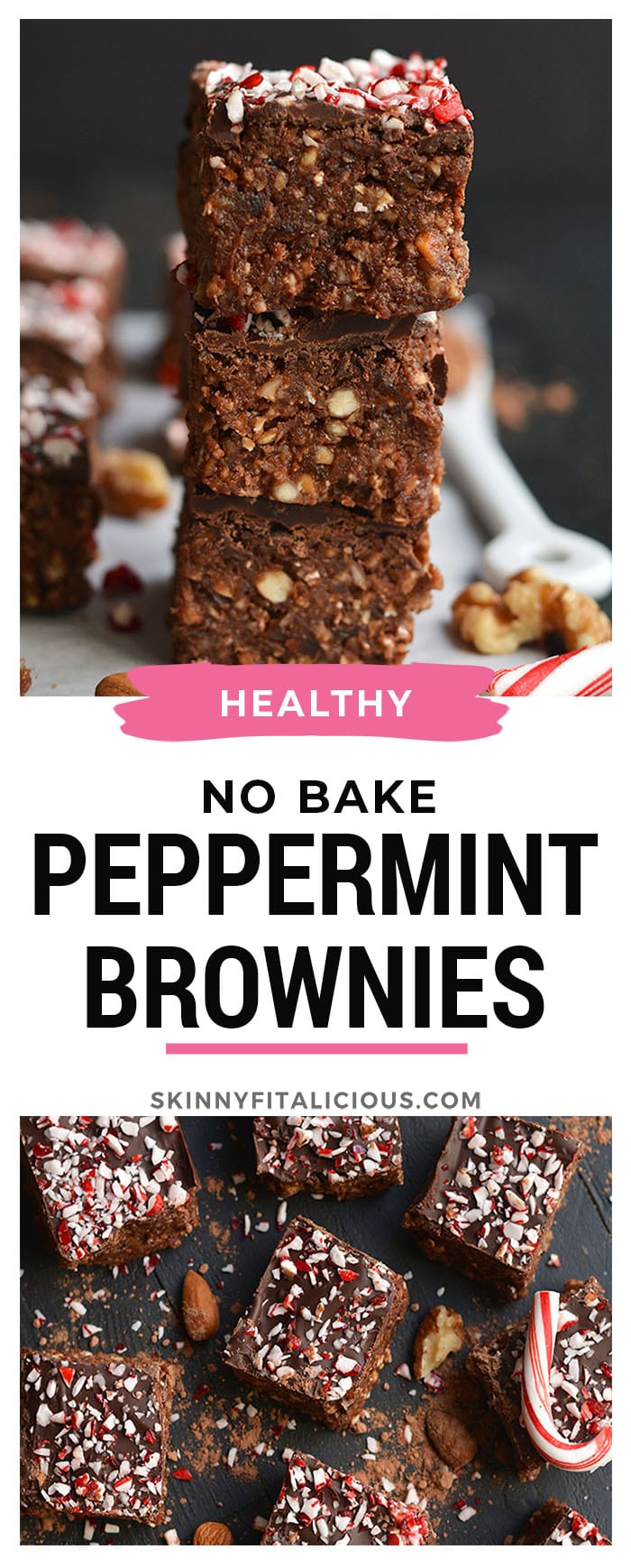 Raw Peppermint Brownies! Cool, decadent, no bake snacks loaded with mint flavor, healthy fat and dark chocolate. A satisfying Vegan and Paleo homemade dessert! Vegan + Paleo + Gluten Free
