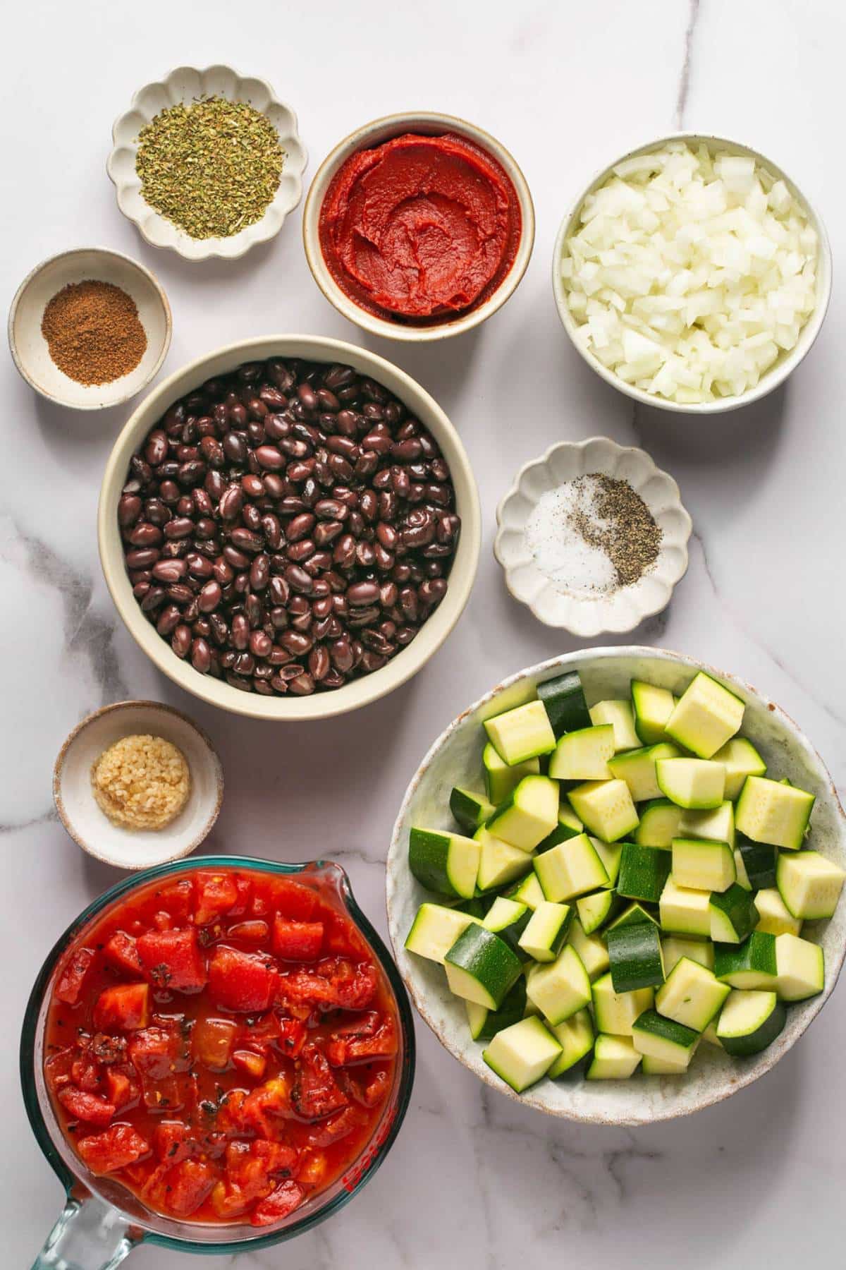 Ingredients to make black bean chili on the table.