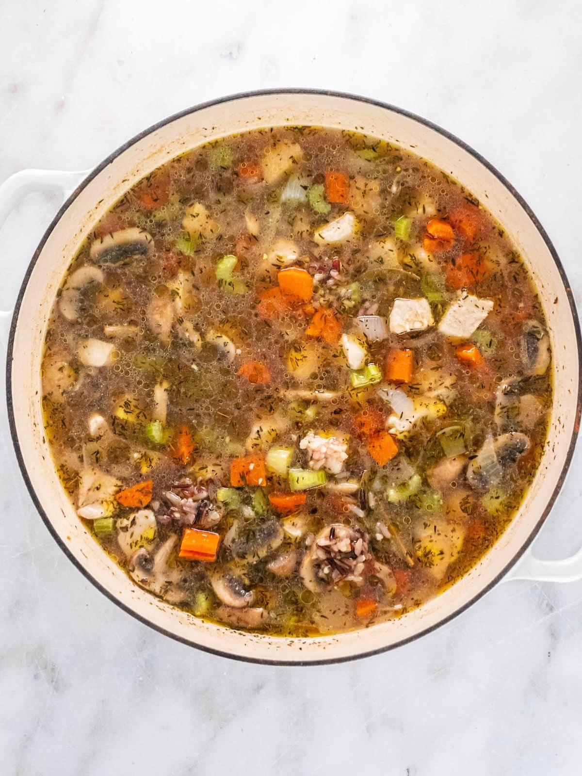 Wild rice added to the pot.