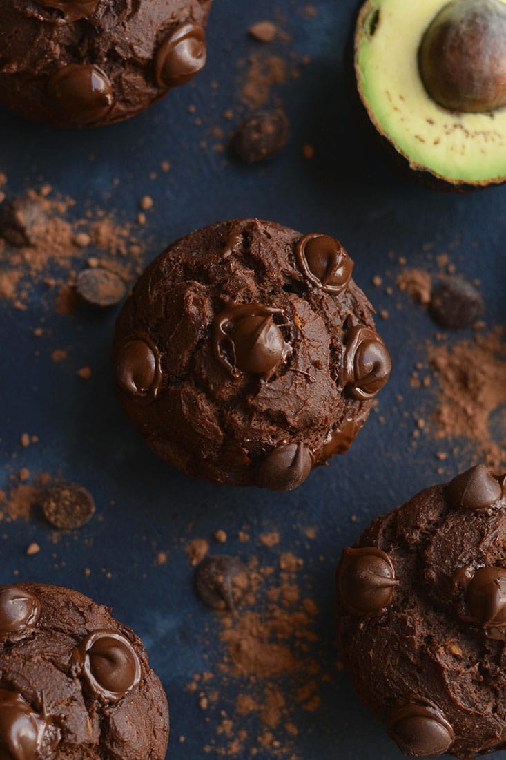 Make muffins part of your morning routine with these Gluten Free Chocolate Avocado Muffins! High in protein, lower in sugar and made with simple wholesome ingredients. Portable, delicious and filled with CHOCOLATE! Gluten Free + Low Calorie