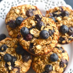 Blueberry Protein Oatmeal Muffins! These easy make ahead muffins are perfect for meal prepping a healthy breakfast or snack. Higher in protein to balance the carbs, these muffins are a better choice.