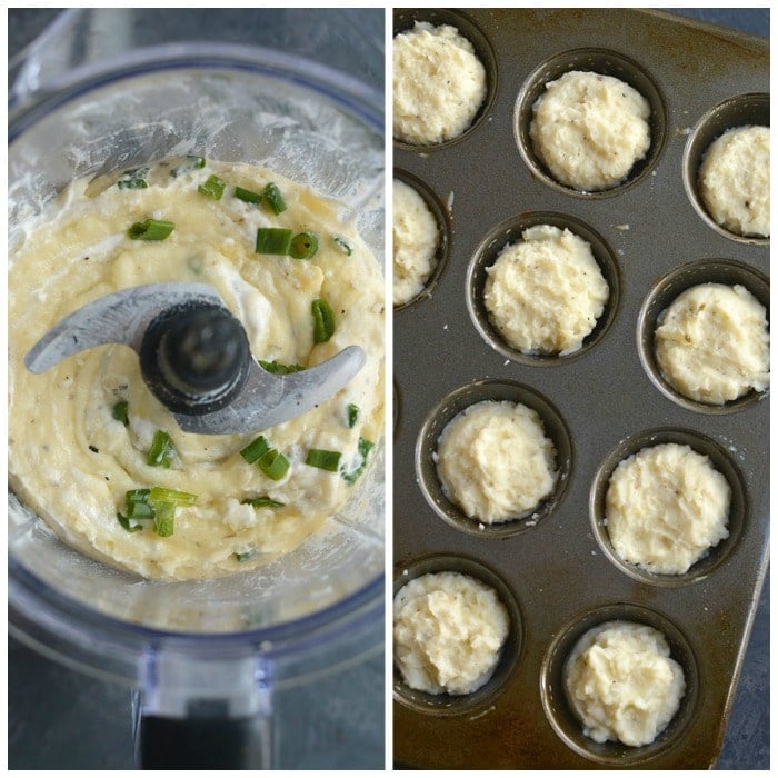 Mashed Potato Muffins! A simple recipe to turn leftover mashed potatoes into a healthy side with incredible texture and flavor! Enjoy as an appetizer, dinner side, or for breakfast with eggs! Gluten Free + Low Calorie