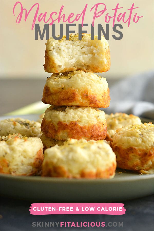 Mashed Potato Muffins! A simple recipe to turn leftover mashed potatoes into a healthy side with incredible texture and flavor! Enjoy as an appetizer, dinner side, or for breakfast with eggs! Gluten Free + Low Calorie
