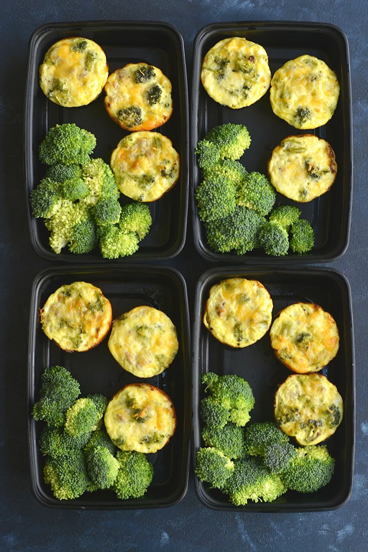 Cheesy Sausage Broccoli Egg Muffins! An EASY, healthy, delicious low carb breakfast you can meal prep once & enjoy all week. Perfect for busy mornings & taking with you no the go! Gluten Free + Low Carb + Low Calorie