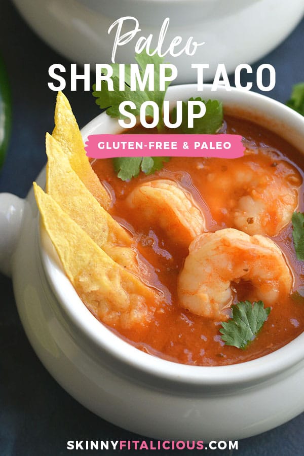 Chipotle Shrimp Taco Soup is an easy to make recipe in 30 minutes. Super spicy with veggies, lean protein, spices & herbs. A soup you can eat year-round that's packed with nourishment & flavor! Gluten Free + Paleo + Low Calorie