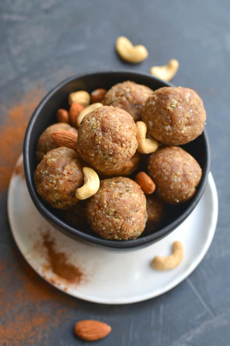 Nutty Collagen Protein Bites! These no bake energy bites are loaded with healthy fat & protein! Chewy, slightly sweet & customizable to any nuts you like, these make a great breakfast or snack. Paleo + Vegan + Low Carb + Gluten Free