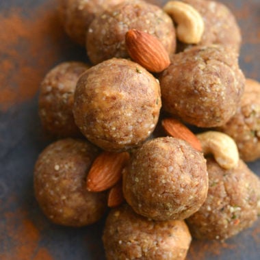 Nutty Collagen Protein Bites! These no bake energy bites are loaded with healthy fat & protein! Chewy, slightly sweet & customizable to any nuts you like, these make a great breakfast or snack. Paleo + Vegan + Low Carb + Gluten Free