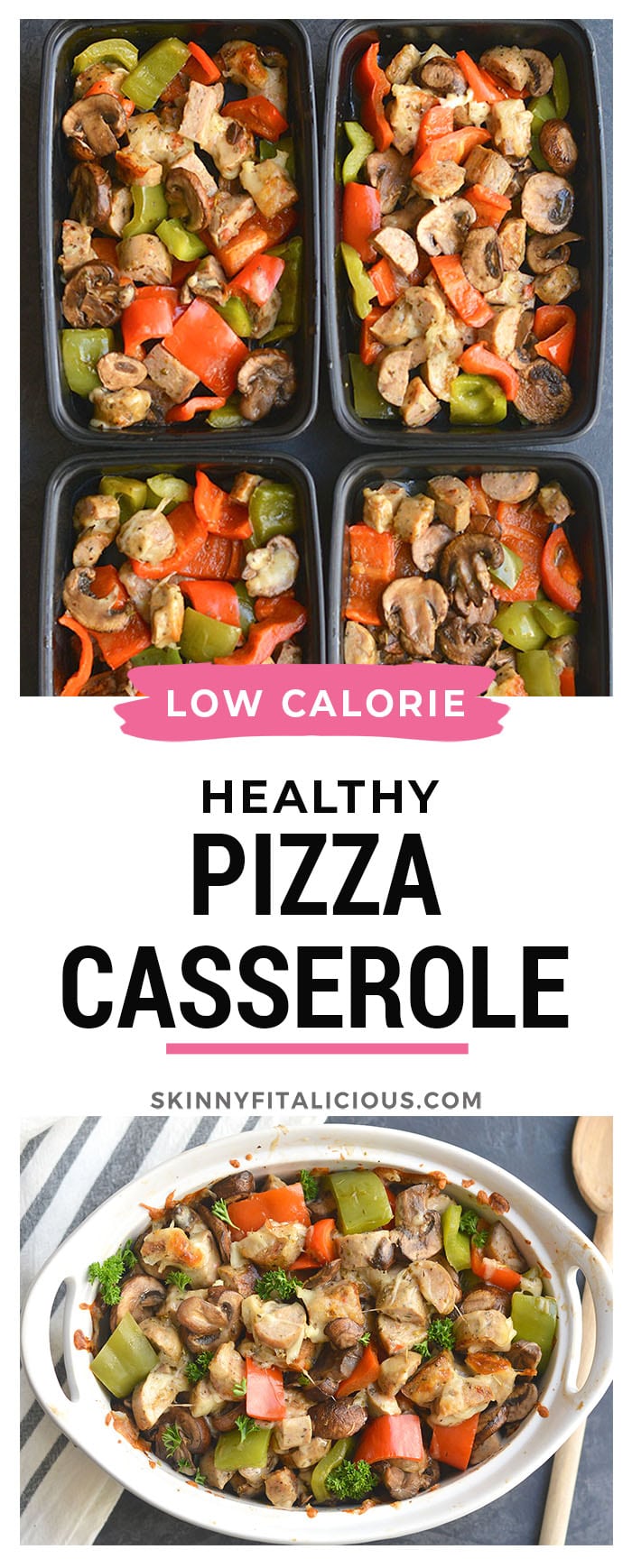 Meal Prep Sausage Pepper Pizza Casserole! Quick veggie-protein loaded casserole with a touch of cheesy goodness on top. A filling and flavorful low carb meal for lunch or dinner!