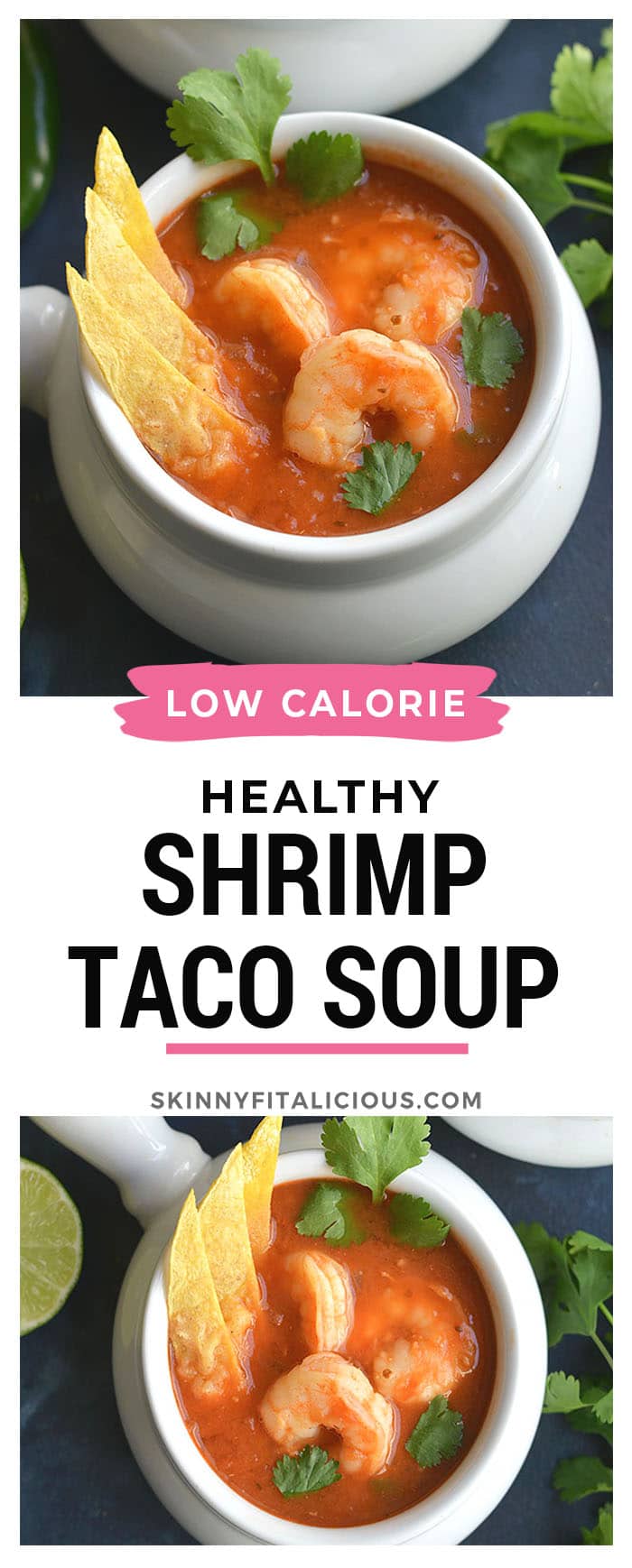 Chipotle Shrimp Taco Soup is an easy to make recipe in 30 minutes. Super spicy with veggies, lean protein, spices and herbs. A soup you can eat year-round that's packed with nourishment and flavor!