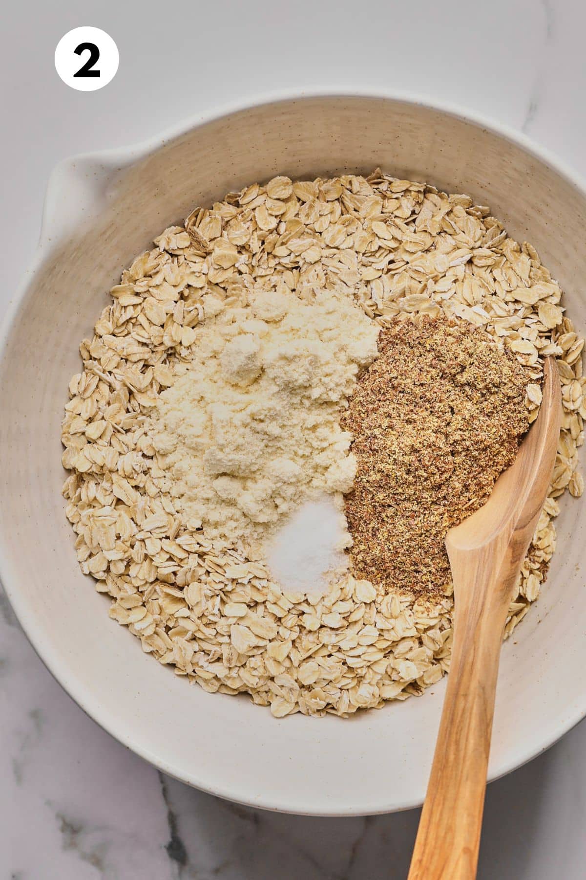 Dry ingredients added to a separate bowl.
