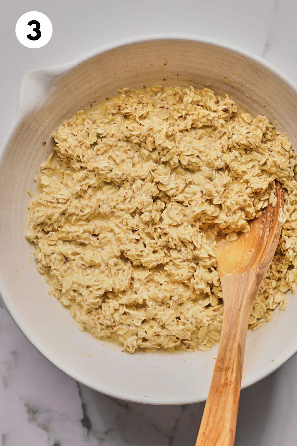 Wet and dry ingredients mixed together.