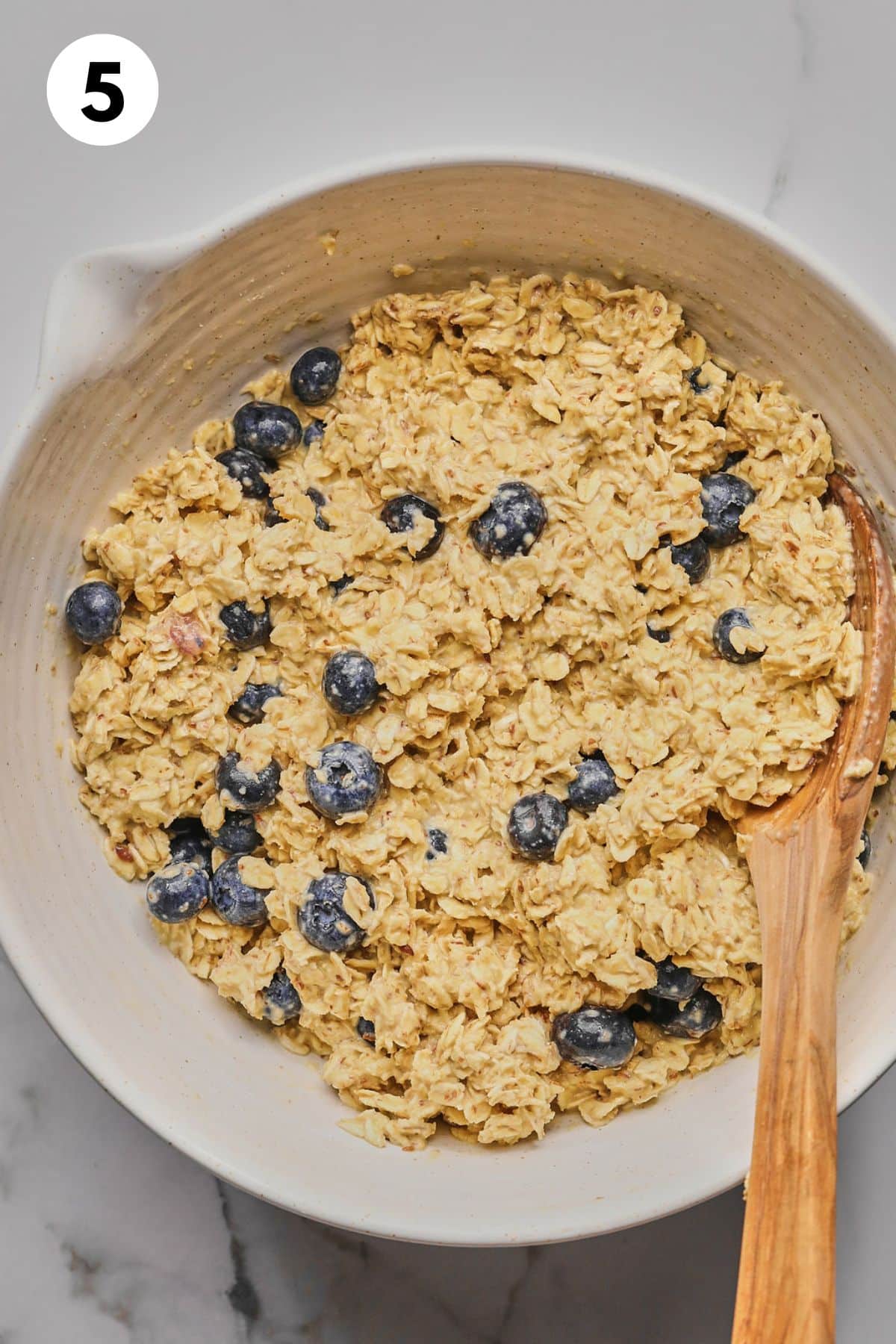 Blueberries mixed into the batter.