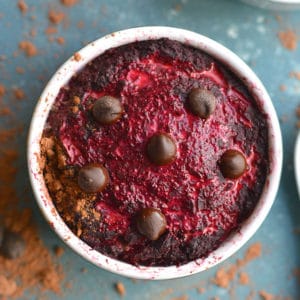 This Single Serve Red Velvet Brownie is a chocolate lover's dream! Made with gut healthy roasted beets and antioxidant rich cocoa powder, this healthy treat is not only good for you but easy to make! Only 100 calories, Paleo, gluten free and low calorie!
