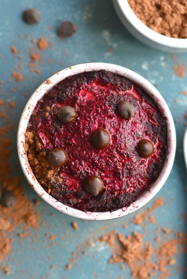 This Single Serve Red Velvet Brownie is a chocolate lover's dream! Made with gut healthy roasted beets and antioxidant rich cocoa powder, this healthy treat is not only good for you but easy to make! Only 100 calories, Paleo, gluten free and low calorie!